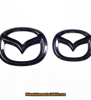 Bộ ốp Logo Carbon trang trí trước sau xe Mazda 3 2014-2019